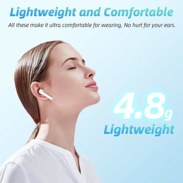 Trådlösa öronsnäckor 40 timmars speltid 8 timmars kontinuerlig speltid Bluetooth öronsnäckor, IPX6 vattentät stereoljud Bluetooth trådlösa hörlurar med mikrofon a White