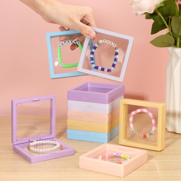 10 stk. smykkeskrin, 3,54x3,54x0,78 tommer, håndlavede armbåndsæsker, Valentinsdag gaveæsker, små smykkeskrin, hvide, himmelblå
