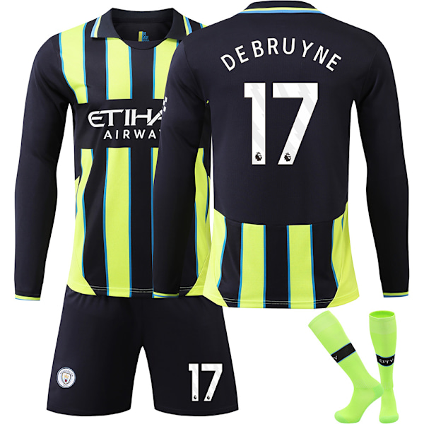 24/25 Fotbollskit för Barn Träningsdräkt Fotbollskit för Pojkar, Manchester City NO.17 Fotbollslagströja lång Träningsdräkt Tröjor Shorts 3XL