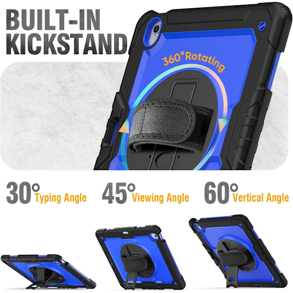 Cover til iPad Air 13 tommer (M3 2025) & (M2 2024), Sh0ckproof Design med Pencil Holder/Skærmbeskytter/Roterende Håndrem, Beskyttelse Blue New iPad Air 13 20242025