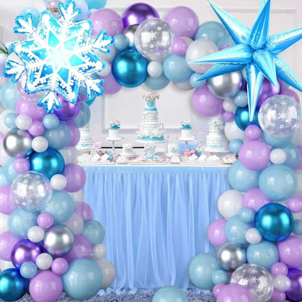 Fryst ballongbåge dekoration set, snöflinga pärlblå lila metallisk lila blå silver och vita ballonger för vinterland jul babyshower Purple Blue Silver Snowflake