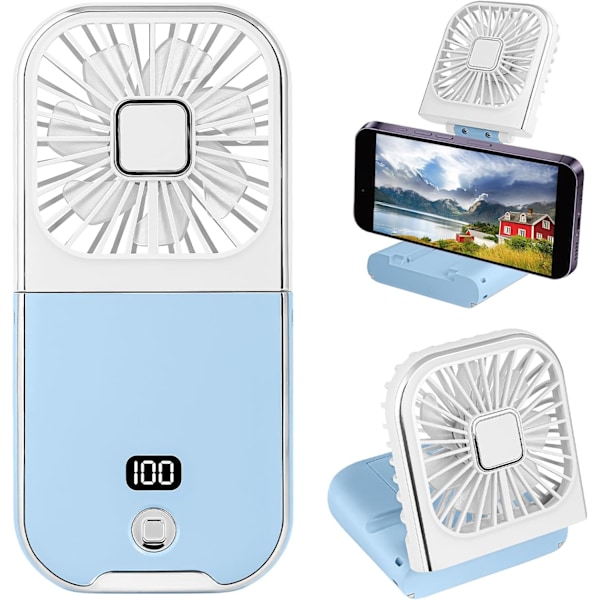Vikbar Handhållen Fläkt med LED-Display, Mini Portabel Personlig Fläkt USB Uppladdningsbar Power Bank Fläkt Halsfläkt, Batteridriven 180° Vikbar
