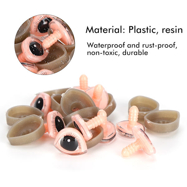 10 set dockögon i plast, triangulära 3-dimensionella ögonfransar, tecknade ögonboll leksakstillbehör 17x20mm