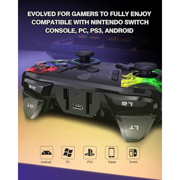 Langaton PC-ohjain, kaksoisvärinäjoystick-peliohjain tietokonepeleihin PC Windows 7/8/10/11/12, Steam, PS3, Switch ja Android - Musta Colorful black
