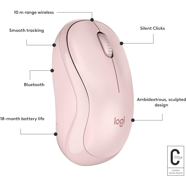 Logitech M221 Trådløs Bluetooth-mus, kompakt, jevn sporing, 18 måneders batterilevetid for Windows, macOS, ChromeOS, Linux, kompatibel med PC, Mac, bærbare datamaskiner Pink