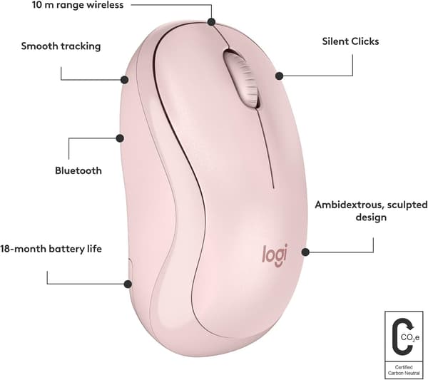 Logitech M221 Trådlös Bluetooth-mus, Kompakt, Smidig Spårning, 18 Månaders Batteritid för Windows, macOS, ChromeOS, Linux, Kompatibel med PC, Mac, Bärbara datorer Pink