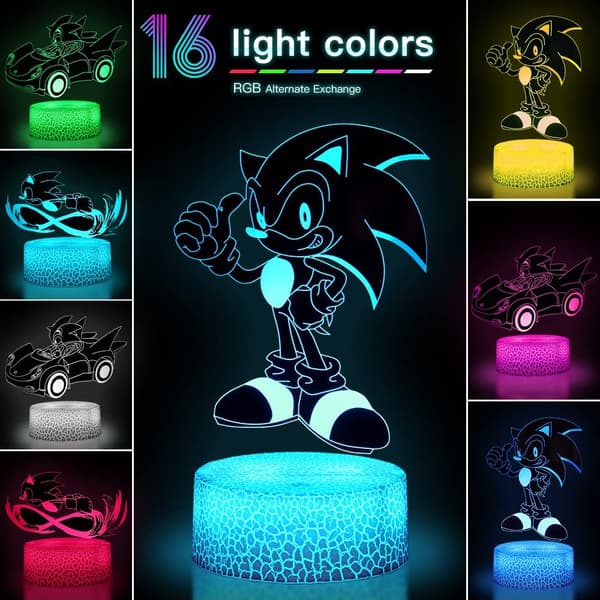3D Sonic Natlampe, Sonic Legetøj Anime Lampe 16 Farveskift