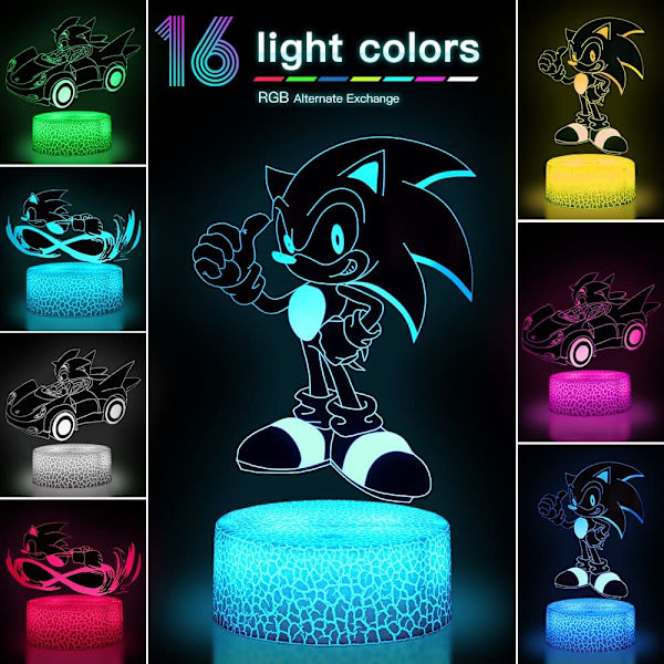3D Sonic nattlampa, Sonic Toys Anime-lampa 16 färger