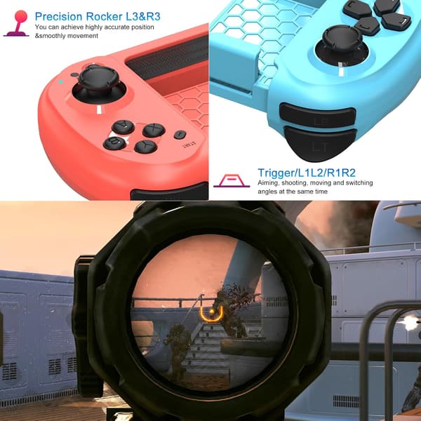 Mobil Gaming Controller til iPhone, Android, PC, Direct Play, Bærbar Mini Bluetooth Controller Gamepad Joystick med Magnetisk Opbevaring til iPhone 1 Blue+Red