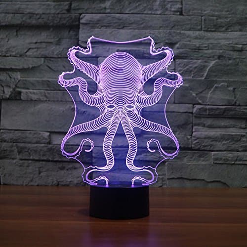 Blæksprutteform 3D LED Natlampe 7 Farvekontrol Skrivebord Bord L