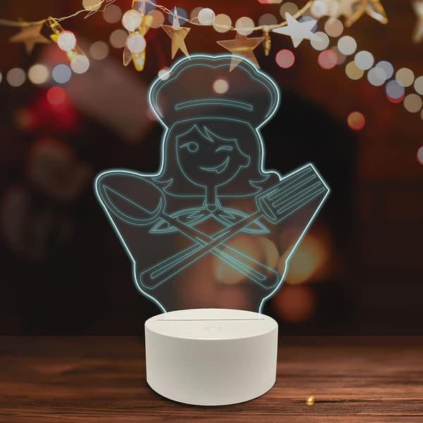 Chef 3D LED-bordslampa, matlagning läckra livsmedel hatt uniform culi