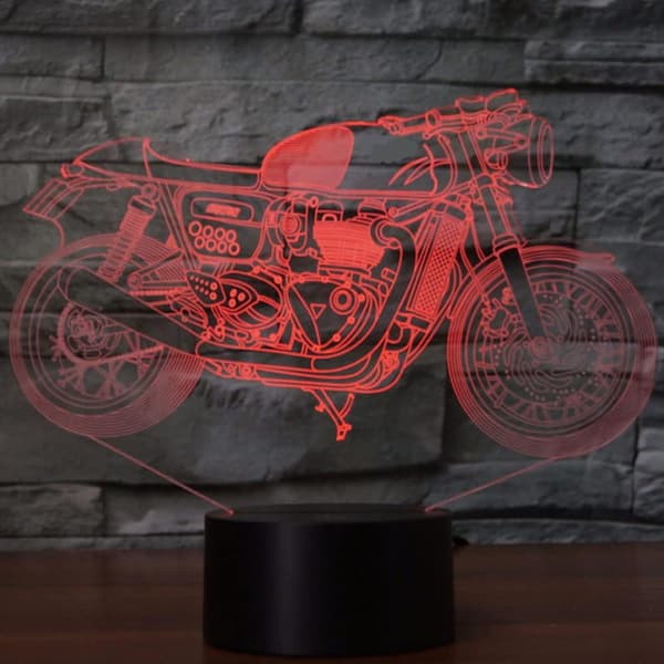 3D Illusion Natlampe Motorcykel 7 Farveskift Touch Swit
