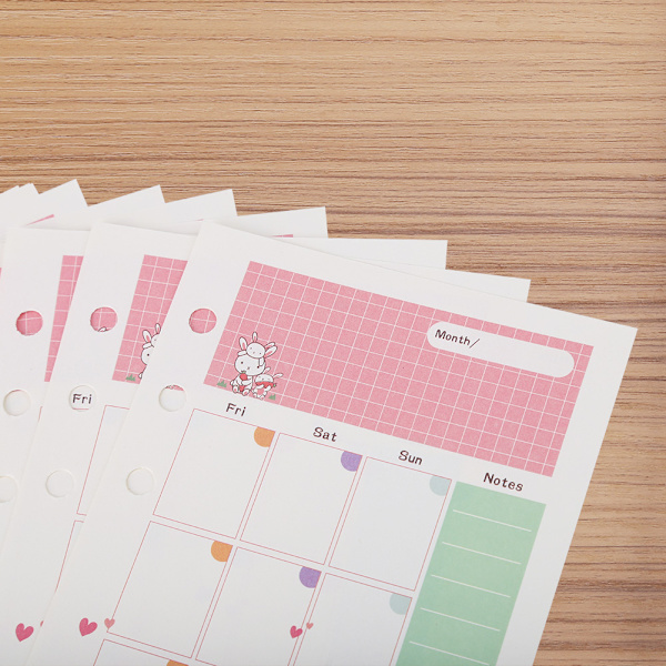 45 stk. Løsblad Refill Filler Papir Planner 6 Ringe Binder Papir Sider (A6 Månedlig Plan)