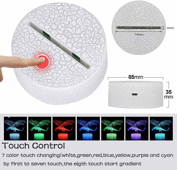 Inouril 3D Effektlampe Illusjon LED Nattlys Fjernkontroll