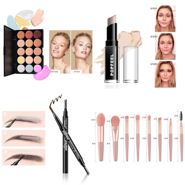 All-in-One Makeup Kit Presentset, Makeup Kit för Kvinnor Fullt Set, Makeup Presentset, Perfekt Presentval (24 st) POP001