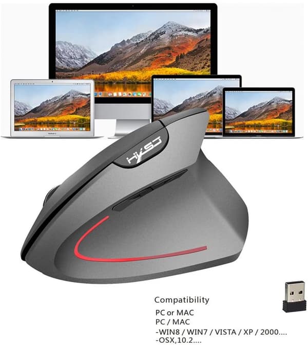 Langaton pystyhiiri Ergonominen ladattava 3 DPI O