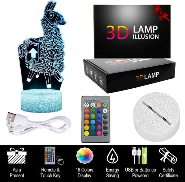 Lama Natlamper 16 Farvemuligheder 3D Optisk Illusion LED