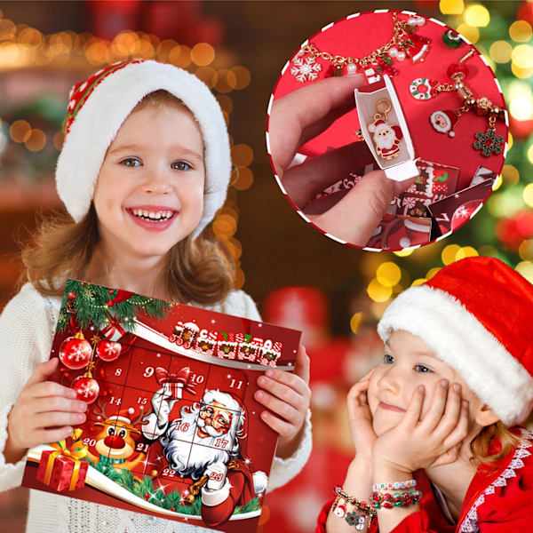 Julekalender armbånd til piger 24 dage jule nedtælling kalender DIY smykkefremstillingssæt gave til børn teenagere kvinder