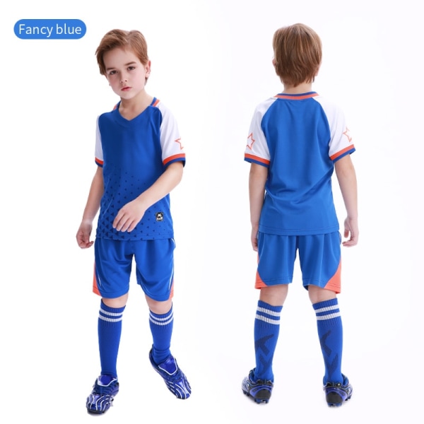 Fotbollströja Barn personlig fotbollströja Set anpassad polyester fotbollsuniform Andas träningsfotbollsuniform för pojke,Y306 Blue,2XS