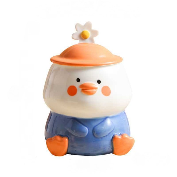 Rolig Andkopp 3D Söt Mugg Keramik Kaffe Mugg med Sked och Lock Kawaii Mugg Djur Mugg för Kvinnor Flickor Söt Födelsedag Julgåvor Idé Blue