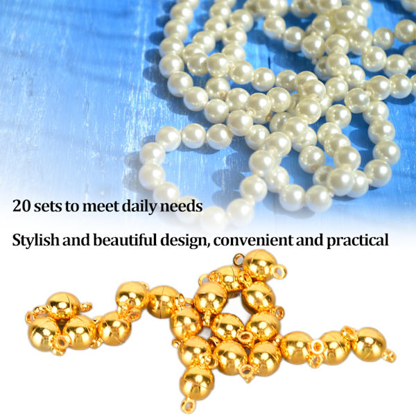 20 sett magnetiske låser runde messing fasjonable smykkelåser for DIY håndverk halskjeder armbånd øredobber making Gold