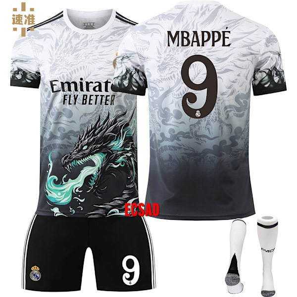 24/25 Fodbold Sæt til Børn Træningsdragt Fodbold Sæt til Drenge, Real Madrid NO.9 Mbappé Fodboldhold Træningsdragt Trøjer Shorts an XS