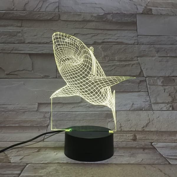 LED Natlampe 3D Haj Lampe Multi 7 Farveskiftende Touch S