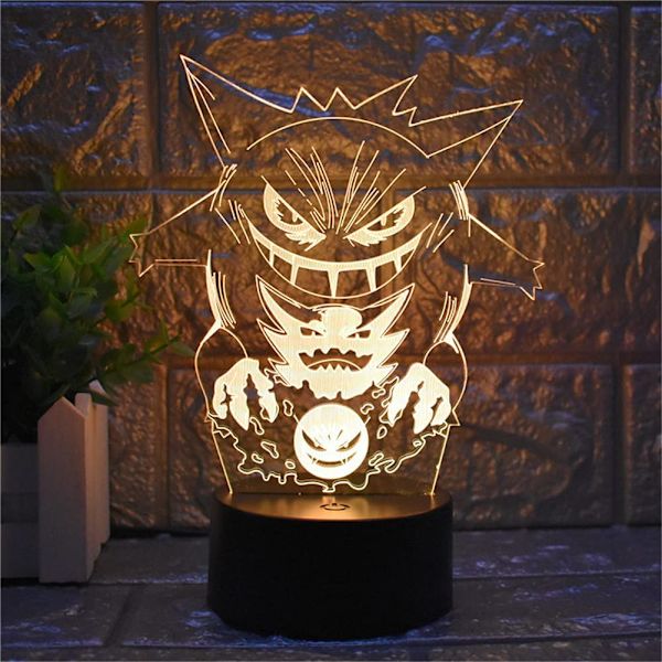 Cartoon Elf Gengar Nattlampa 3D Illusion LED-ljus Barn