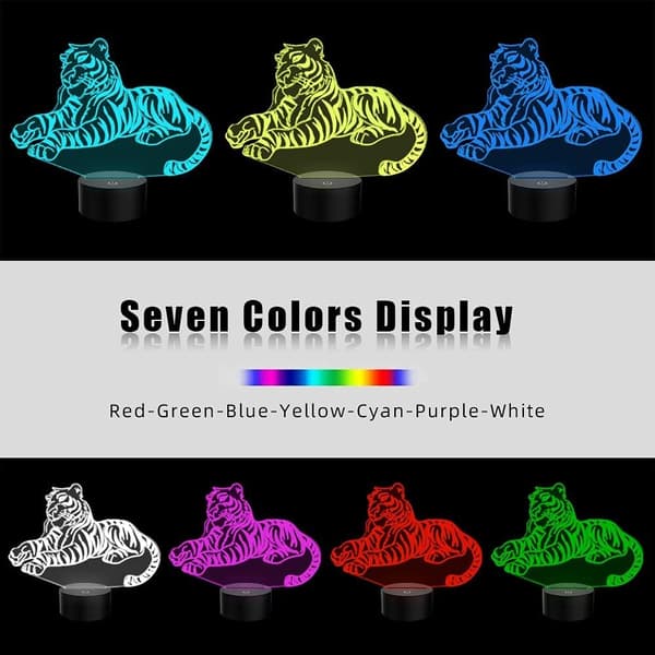Animal Tiger Legetøj 3D Illusion Natlampe Smart Touch Lampe