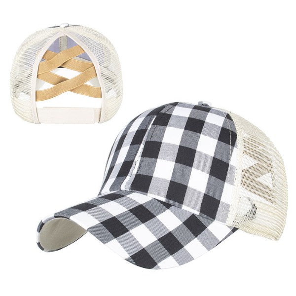 Kors elastisk mesh hästsvans baseball keps unisex justerbar B O