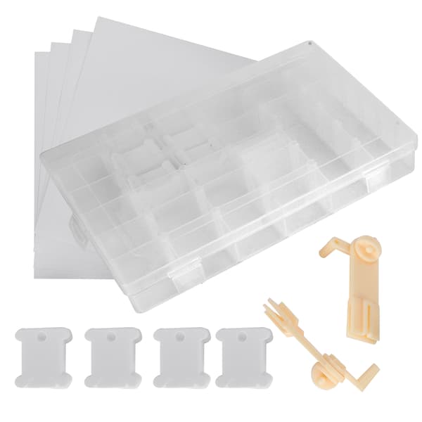 Broderigarn-organiseringsboks, melkehvit, korssting, plastsneller, manuell viklemaskin