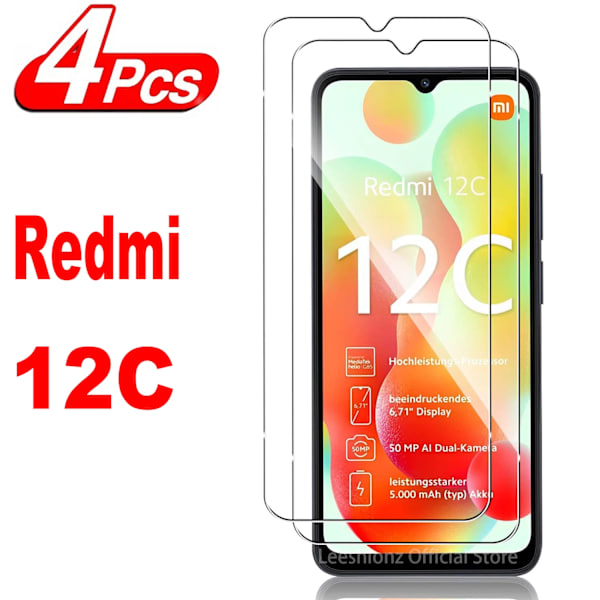 4 st skärmskydd i glas till Xiaomi Redmi 12C härdat glasfilm
