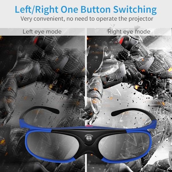 DLP 3D-briller, 144Hz genopladelige 3D Active Shutter-briller til alle DLP-Link 3D-projektorer, kan ikke bruges til tv'er Blue 2 pcs