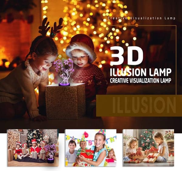 3D Illusjonsnattlamper for barn 7 farger med fjernkontroll