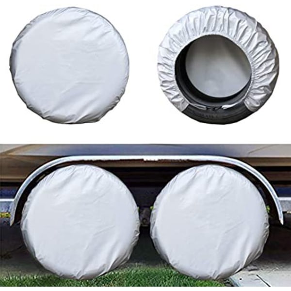 4 Pack Full Surrounding Oxford Cloth Tire Cover Travel Trailer Truck SUV Car Waterproof Wheel Cover(sliver,L-27-29Inch)