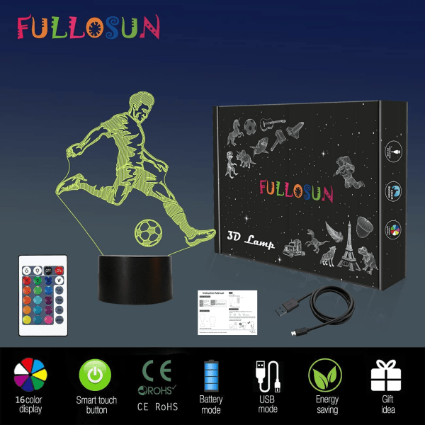 Fodbold Natlys, 3D Optisk Illusion Lampe til Fodboldfan
