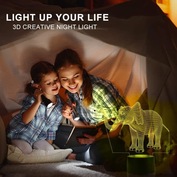 Elefant Lampe Natlampe, AZIMOM 3D Illusion Lampe 7 Farver