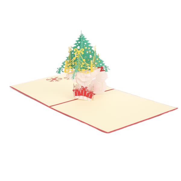 3D-julkort med snögubbe på julgran
