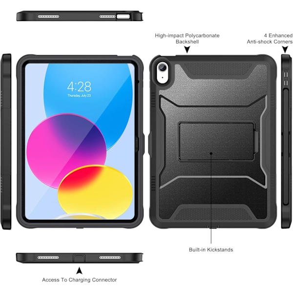 Skal för iPad Pro 11-tum Generation 2024, med inbyggt skärmskydd och stativ, robust heltäckande skydd Black iPad Pro11(2024)