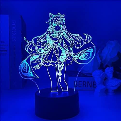 Natslys Keqing Figur Anime Spil 3D LED Bordlampe til Soveværelsesindretning Led Lys