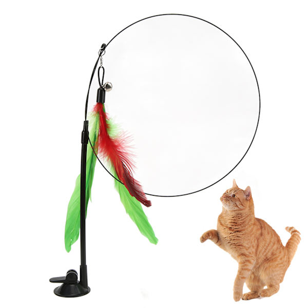 Rolig kattfjäderpinne interaktiv handhållen kattfjäderstav med sugkopp för katter Green Feather