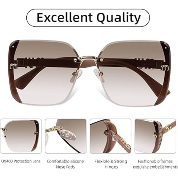 Klassiske Trendy Firkantede Oversized Solbriller Dame Herre UV400 Store Designer Shades Beige Frame/Brown