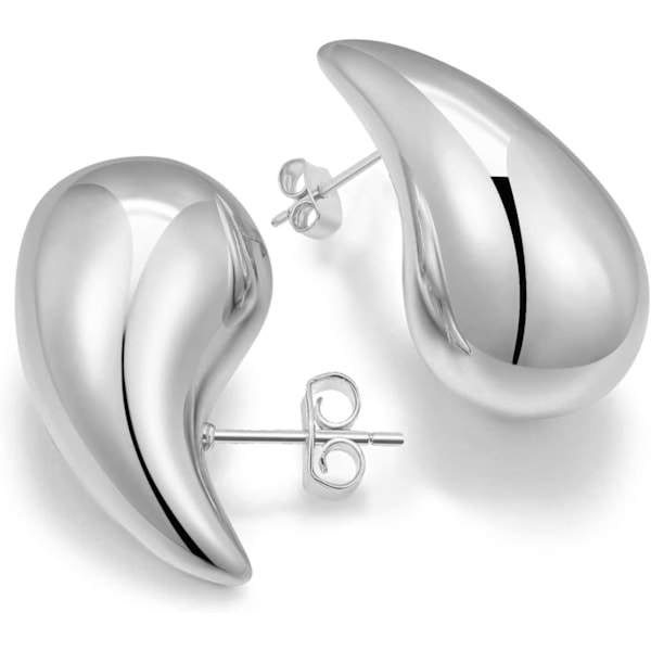 Guld- och silverfärgade droppörhängen 14mm kraftiga guldörhängen för kvinnor tonåringar trendiga allergivänliga stiftörhängen smycken White Gold Chunky