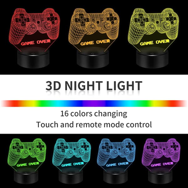 3D Gamepad Nattlampa Game Over Ljus Spelkontroll Conso