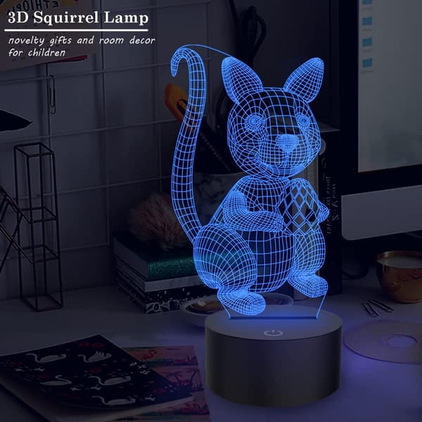 Ekorre 3D Illusion Lamp Touch Sensor LED Nattlampa