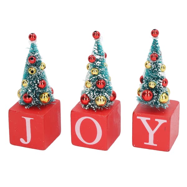 3 st Mini Julgran Dekoration Rustik Stil Mini Julgran JOY Träblock Skylt Bordsdekoration