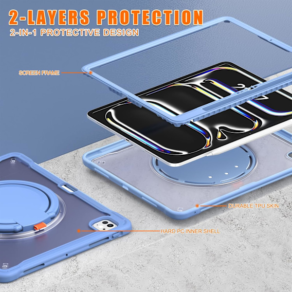 iPad Pro 11 tum Skal 2024 M4 Chip Lättviktigt Dubbellagers Skyddande Tablet Cover, Slitstarka Stötdämpande Hörn med 360° Rotation Lavender Grey iPad pro11 2024