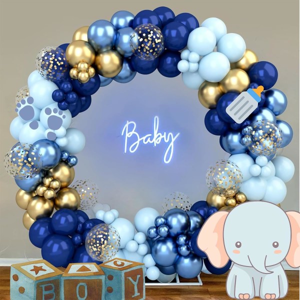 Blå ballongbågsset för födelsedagsfest - marinblå, metallblå, pastellblå och guld - ballonggirlangset för examen 2024, babyshower, bröllop, fest Blue