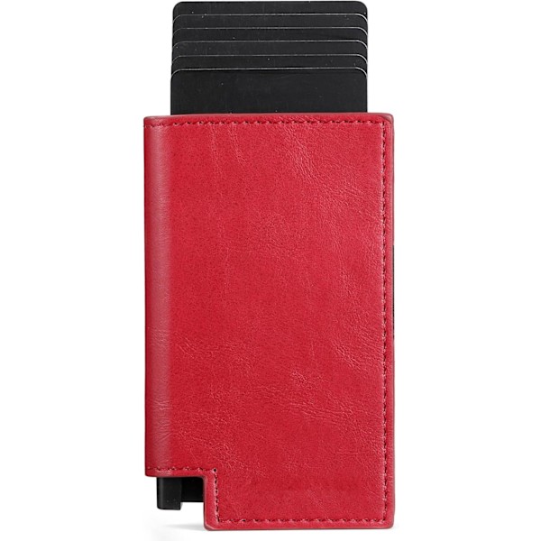 Mænds Tegnebog Kort Holder Pop Up Aluminium Etui, Læder Tegnebog, Smart, RFID Blokering, Slank, Minimalistisk, Forlomme - 8-10 Kort Kapacitet | Kontantrem Red