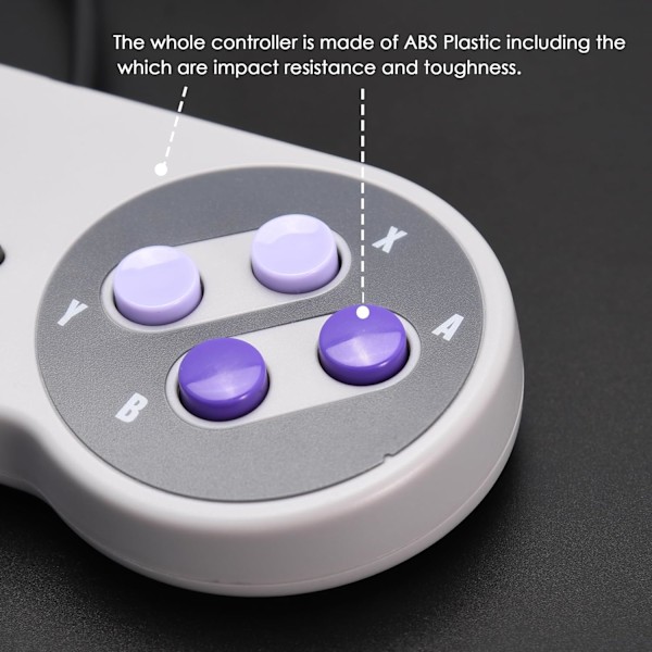 2-pak kablet SNES-gamepad, SNES-kontroller fullstendig kompatibel med original SNES/SFC - [Plug and Play] (grå/lilla) Purple